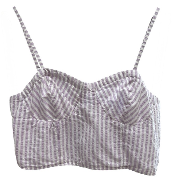 Anthropologie Striped Smocked Bustier Crop Top Size Small - Picture 2 of 7